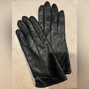 Women Black Geniune Leather Gloves 7.5